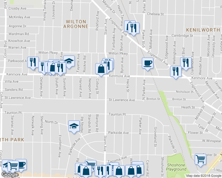 map of restaurants, bars, coffee shops, grocery stores, and more near 611 Starin Avenue in Buffalo
