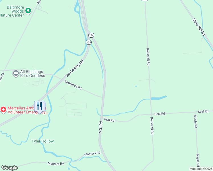 map of restaurants, bars, coffee shops, grocery stores, and more near 3832 S St Rd in Marcellus