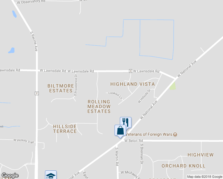 map of restaurants, bars, coffee shops, grocery stores, and more near 18720 Lookout Lane in New Berlin