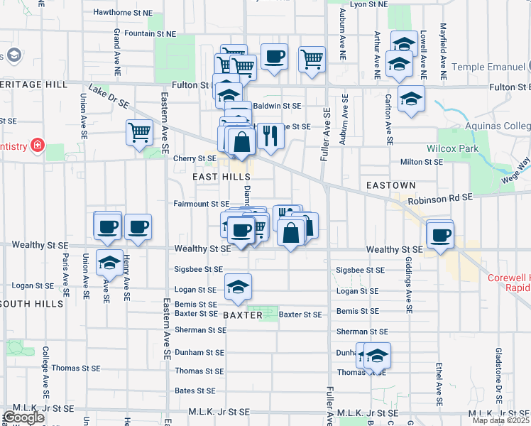 map of restaurants, bars, coffee shops, grocery stores, and more near 306 Donald Place Southeast in Grand Rapids
