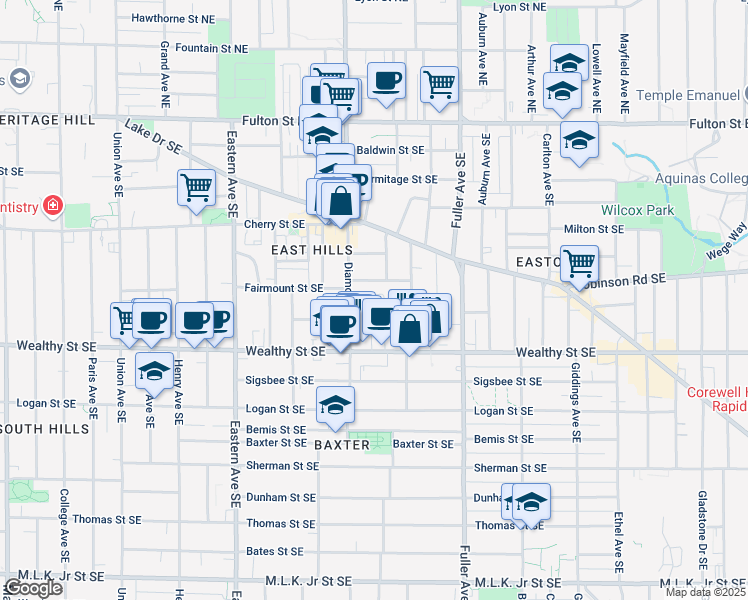 map of restaurants, bars, coffee shops, grocery stores, and more near 306 Donald Place Southeast in Grand Rapids