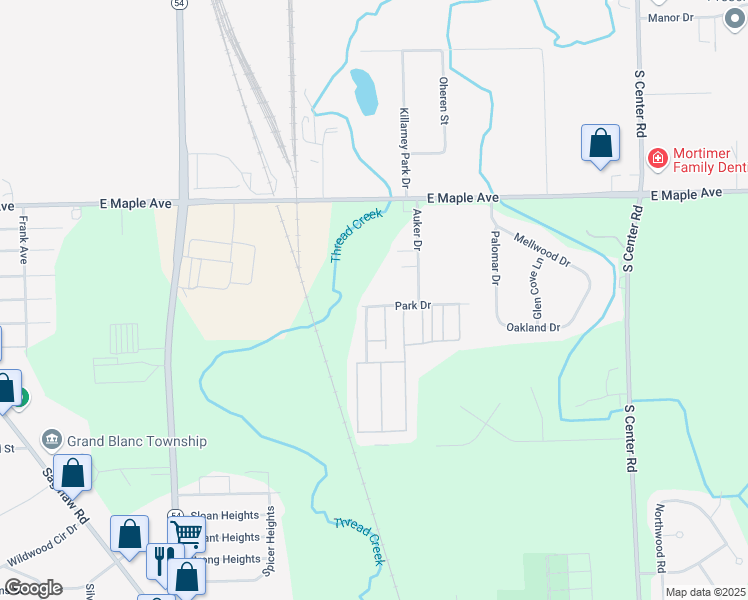 map of restaurants, bars, coffee shops, grocery stores, and more near 3207 Park Drive in Flint