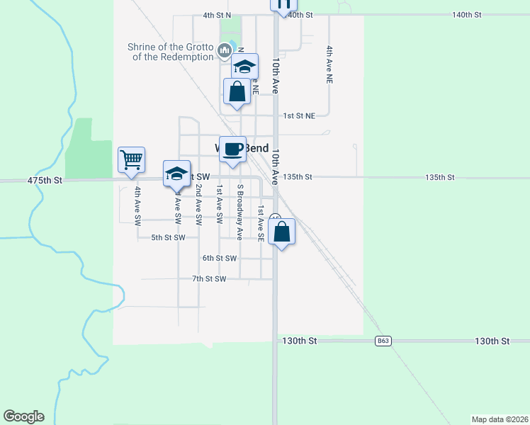 map of restaurants, bars, coffee shops, grocery stores, and more near 404-708 2nd Ave SE in West Bend