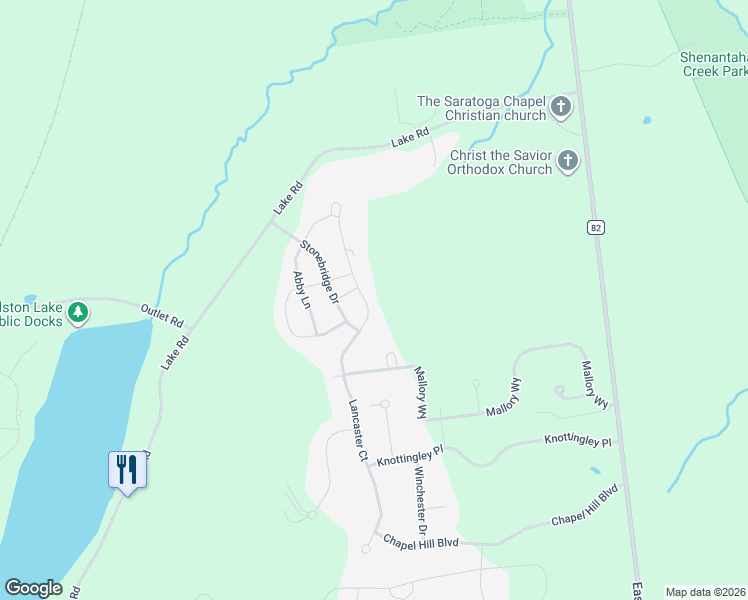 map of restaurants, bars, coffee shops, grocery stores, and more near 46 Lancaster Court in Ballston Lake