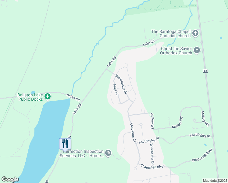 map of restaurants, bars, coffee shops, grocery stores, and more near 1 Lakewood Drive in Ballston Lake