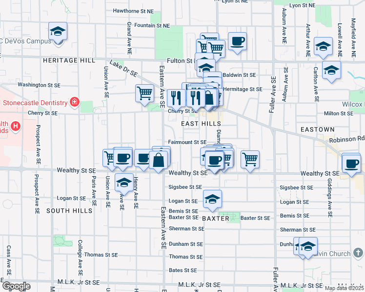 map of restaurants, bars, coffee shops, grocery stores, and more near 306 Hollister Avenue Southeast in Grand Rapids