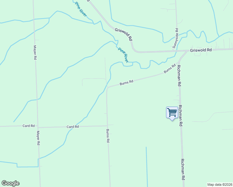 map of restaurants, bars, coffee shops, grocery stores, and more near 1946 Burns Road in Smiths Creek