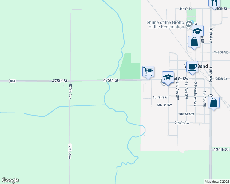 map of restaurants, bars, coffee shops, grocery stores, and more near in West Bend