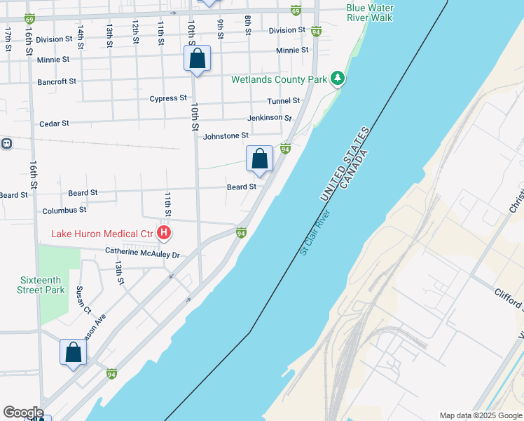 map of restaurants, bars, coffee shops, grocery stores, and more near 2458 Military Street in Port Huron