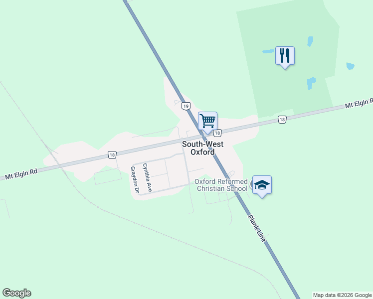 map of restaurants, bars, coffee shops, grocery stores, and more near 16 Peggy Avenue in Mount Elgin