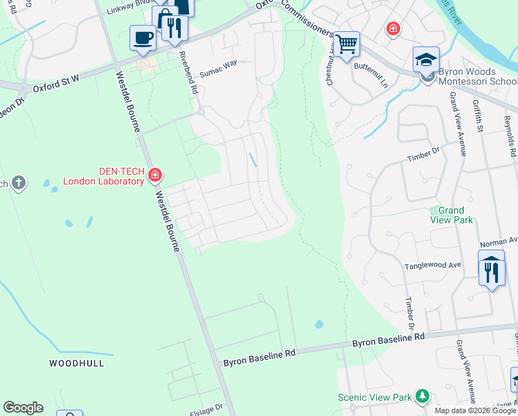 map of restaurants, bars, coffee shops, grocery stores, and more near 1863 Fountain Grass Drive in London