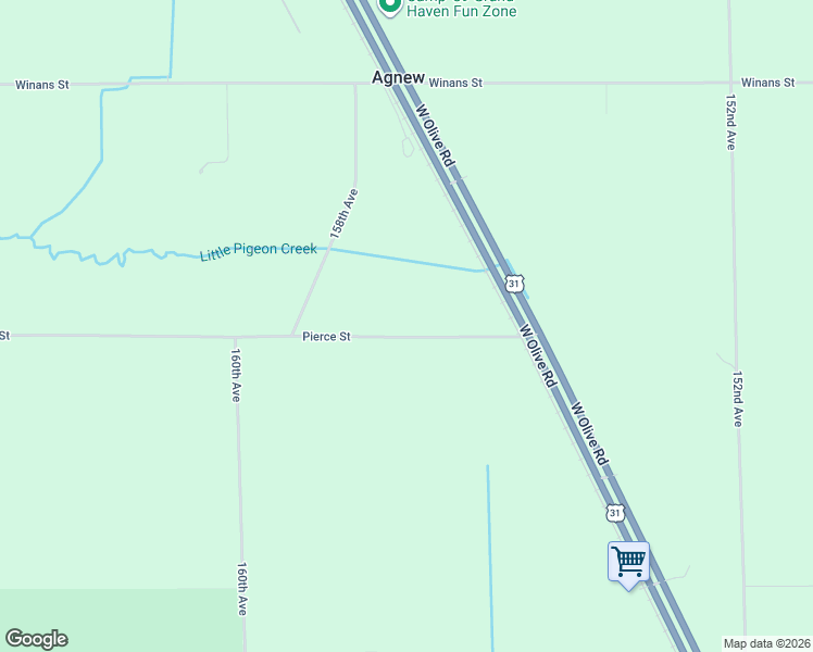 map of restaurants, bars, coffee shops, grocery stores, and more near 15713 Pierce Street in West Olive