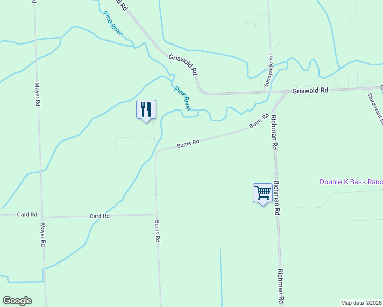 map of restaurants, bars, coffee shops, grocery stores, and more near 1946 Burns Road in Smiths Creek
