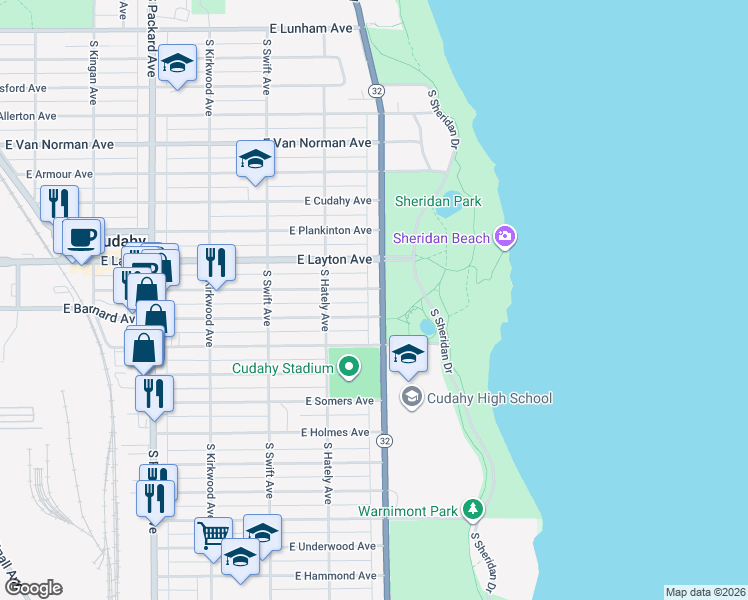 map of restaurants, bars, coffee shops, grocery stores, and more near 3968 East Squire Avenue in Cudahy
