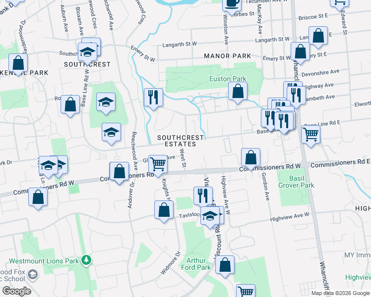 map of restaurants, bars, coffee shops, grocery stores, and more near in London