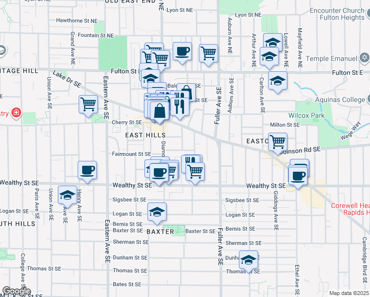 map of restaurants, bars, coffee shops, grocery stores, and more near 226 Carroll Avenue Southeast in Grand Rapids