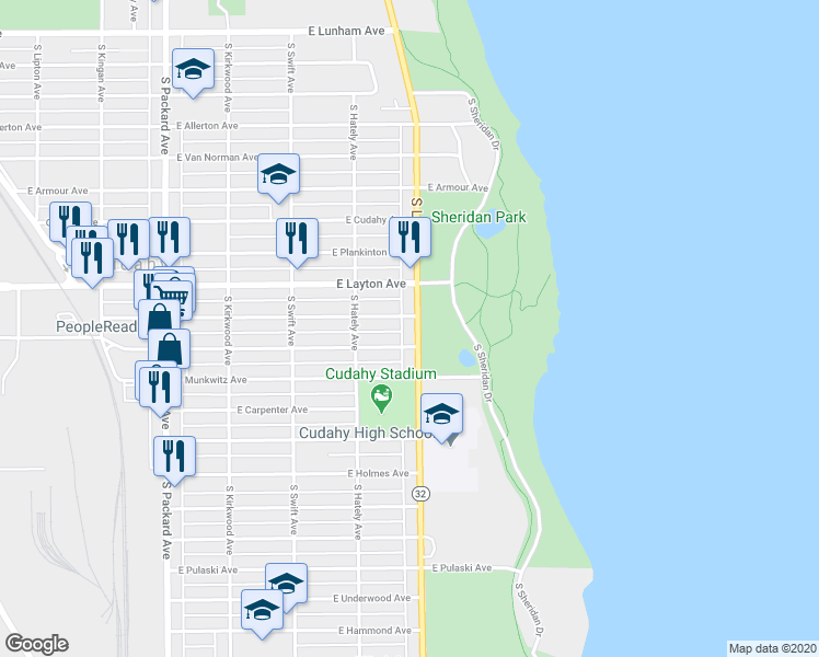 map of restaurants, bars, coffee shops, grocery stores, and more near 3968 East Squire Avenue in Cudahy