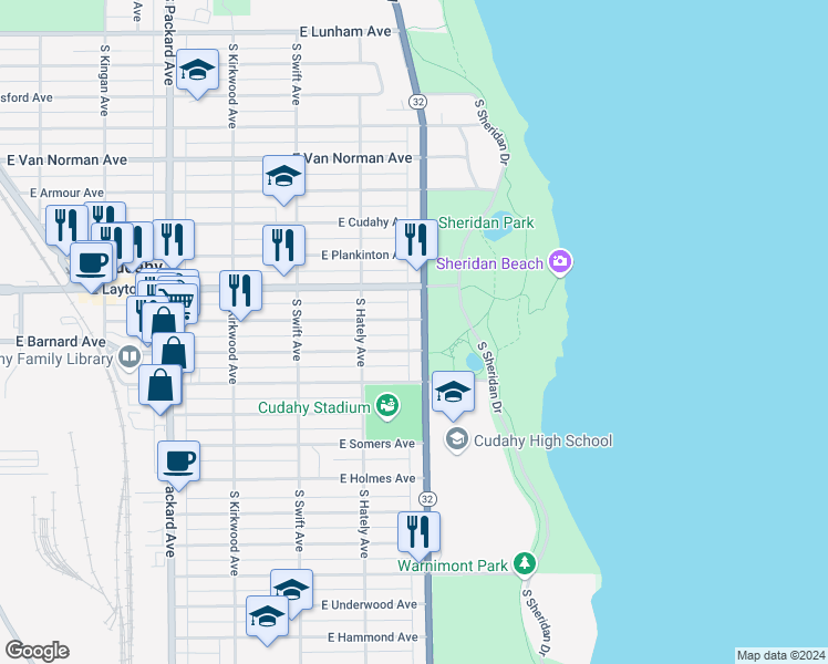 map of restaurants, bars, coffee shops, grocery stores, and more near 3968 East Squire Avenue in Cudahy