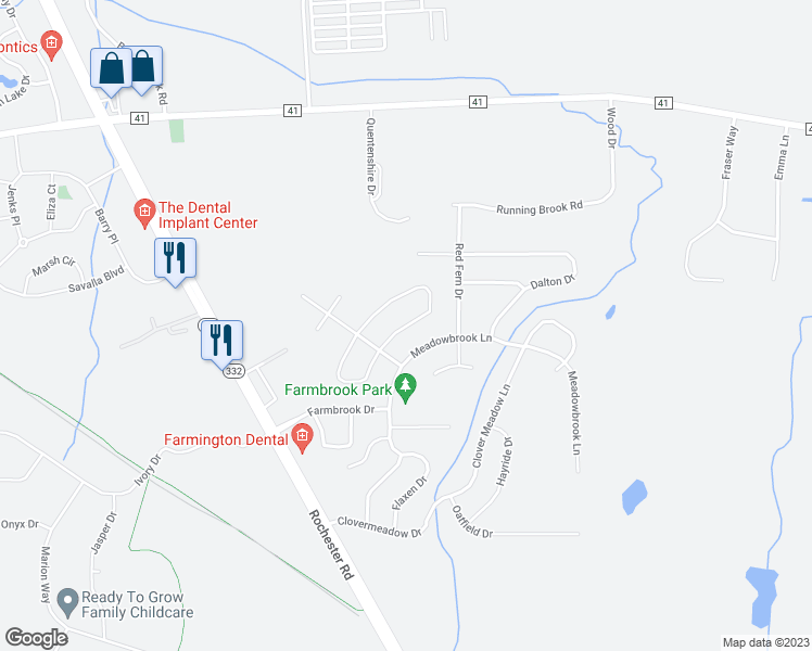 map of restaurants, bars, coffee shops, grocery stores, and more near 12 Coachlight Circle in Farmington