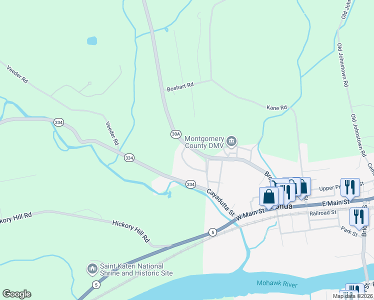 map of restaurants, bars, coffee shops, grocery stores, and more near 101 Knowlton Road in Fonda