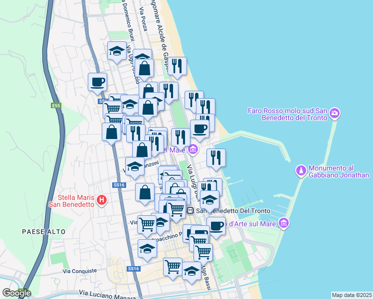 map of restaurants, bars, coffee shops, grocery stores, and more near 9 Via Dandolo Enrico in San Benedetto del Tronto