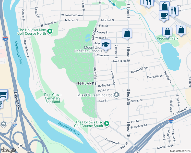 map of restaurants, bars, coffee shops, grocery stores, and more near 1 Westminster Street in Manchester