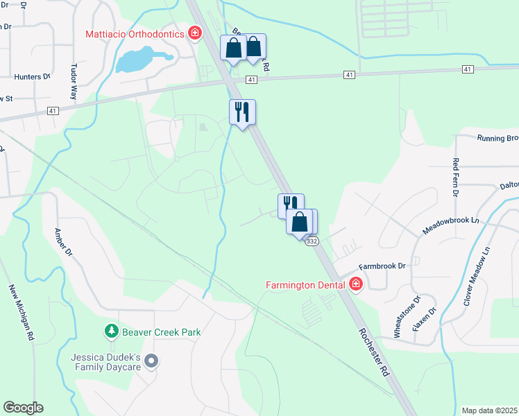 map of restaurants, bars, coffee shops, grocery stores, and more near 5956 Terrace Lane in Farmington