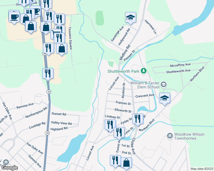 map of restaurants, bars, coffee shops, grocery stores, and more near 7 Austin Street in Amsterdam