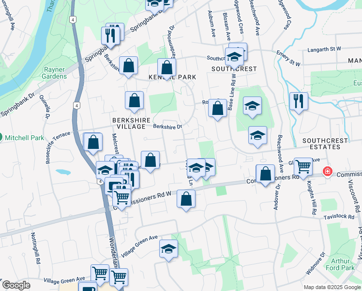 map of restaurants, bars, coffee shops, grocery stores, and more near 520 Topping Lane in London