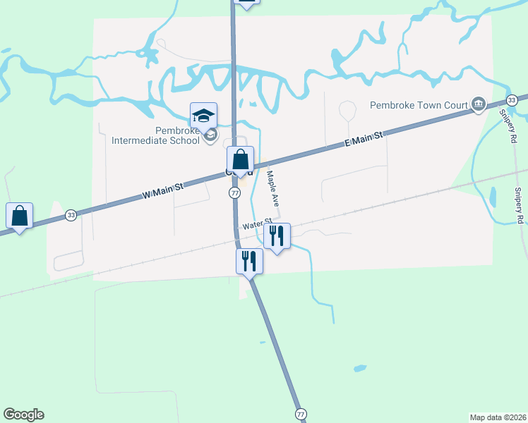 map of restaurants, bars, coffee shops, grocery stores, and more near 20 Maple Avenue in Corfu