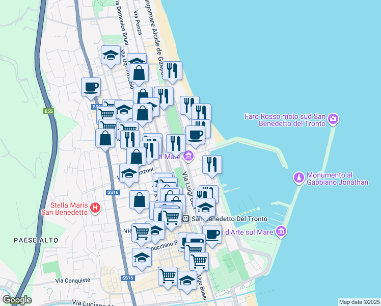 map of restaurants, bars, coffee shops, grocery stores, and more near 9 Via Dandolo Enrico in San Benedetto del Tronto