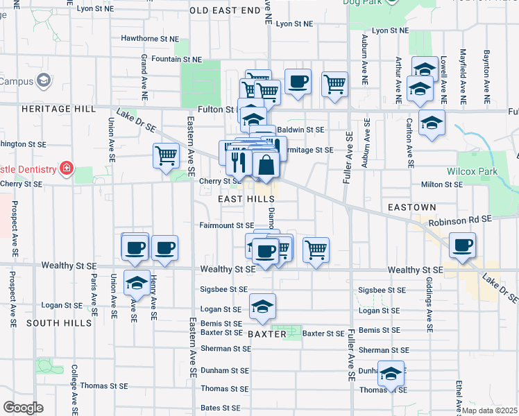 map of restaurants, bars, coffee shops, grocery stores, and more near 232 Warren Avenue Southeast in Grand Rapids