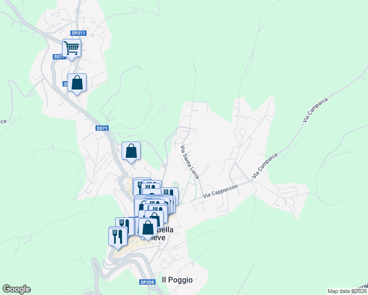 map of restaurants, bars, coffee shops, grocery stores, and more near 46 Via Santa Lucia in Città della Pieve