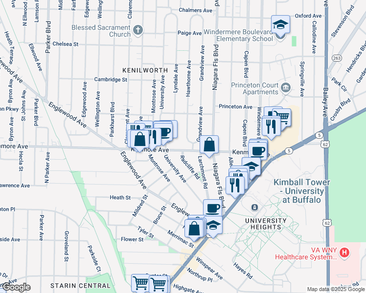 map of restaurants, bars, coffee shops, grocery stores, and more near 237 Kenmore Avenue in Buffalo