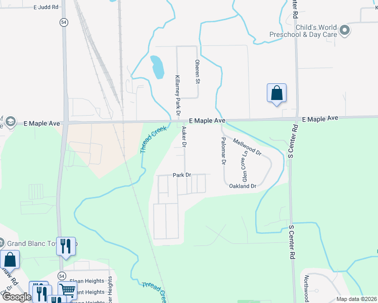 map of restaurants, bars, coffee shops, grocery stores, and more near 5069 Auker Drive in Flint