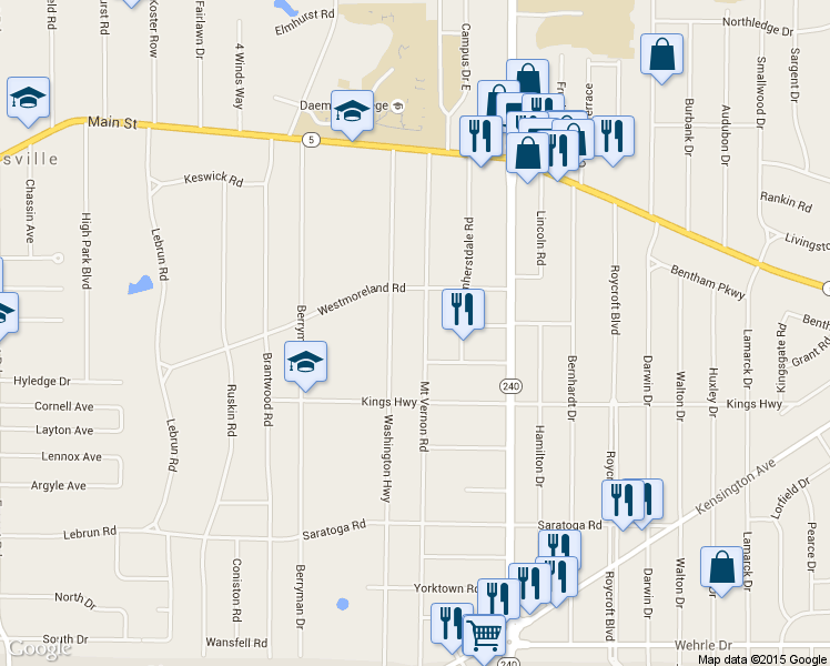 map of restaurants, bars, coffee shops, grocery stores, and more near 183 Mount Vernon Road in Buffalo