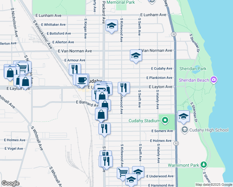 map of restaurants, bars, coffee shops, grocery stores, and more near 3670A East Squire Avenue in Cudahy