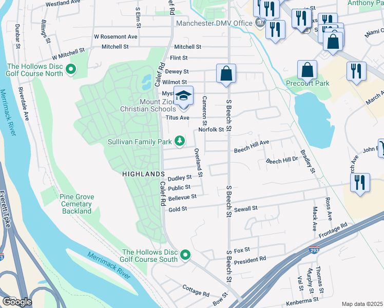 map of restaurants, bars, coffee shops, grocery stores, and more near 102 Westminster Street in Manchester