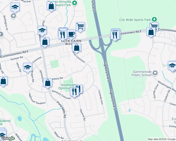 map of restaurants, bars, coffee shops, grocery stores, and more near 81 Edgemere Crescent in London
