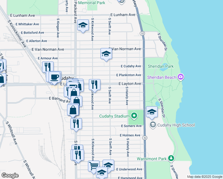 map of restaurants, bars, coffee shops, grocery stores, and more near 3802 East Squire Avenue in Cudahy