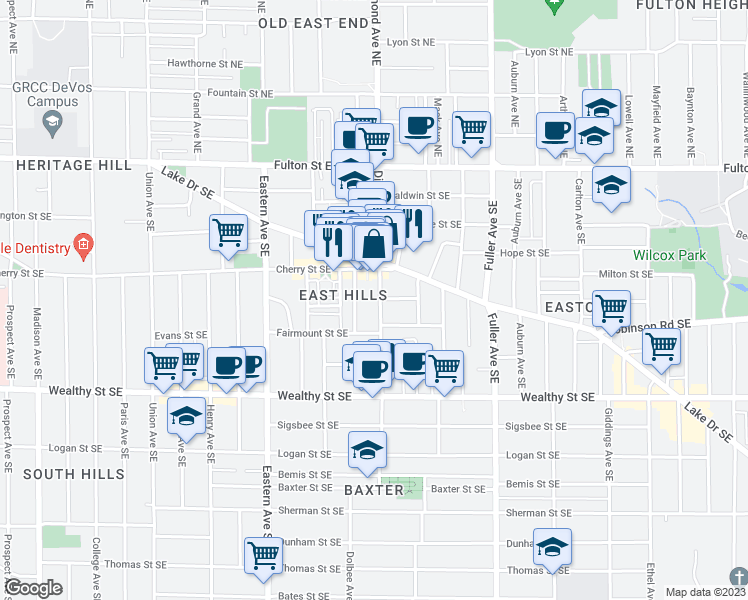 map of restaurants, bars, coffee shops, grocery stores, and more near 231 Diamond Avenue Southeast in Grand Rapids