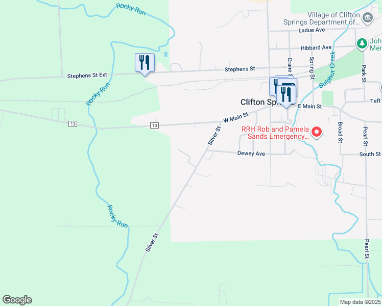 map of restaurants, bars, coffee shops, grocery stores, and more near 306 Horizon Drive in Clifton Springs