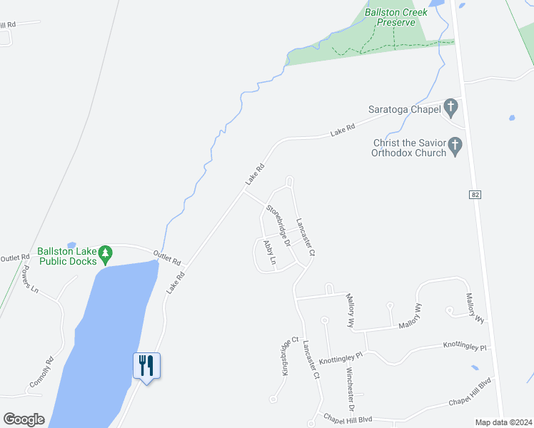 map of restaurants, bars, coffee shops, grocery stores, and more near 3 Abby Lane in Ballston Lake