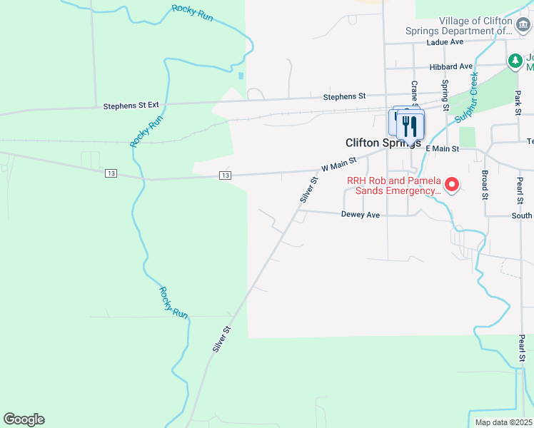map of restaurants, bars, coffee shops, grocery stores, and more near 306 Horizon Drive in Clifton Springs