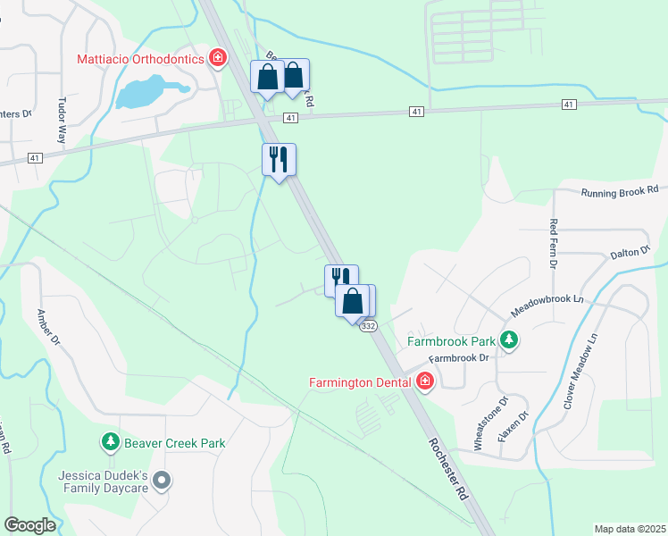 map of restaurants, bars, coffee shops, grocery stores, and more near 5904 Terrace Lane in Farmington