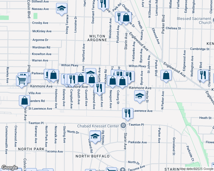 map of restaurants, bars, coffee shops, grocery stores, and more near in Erie County