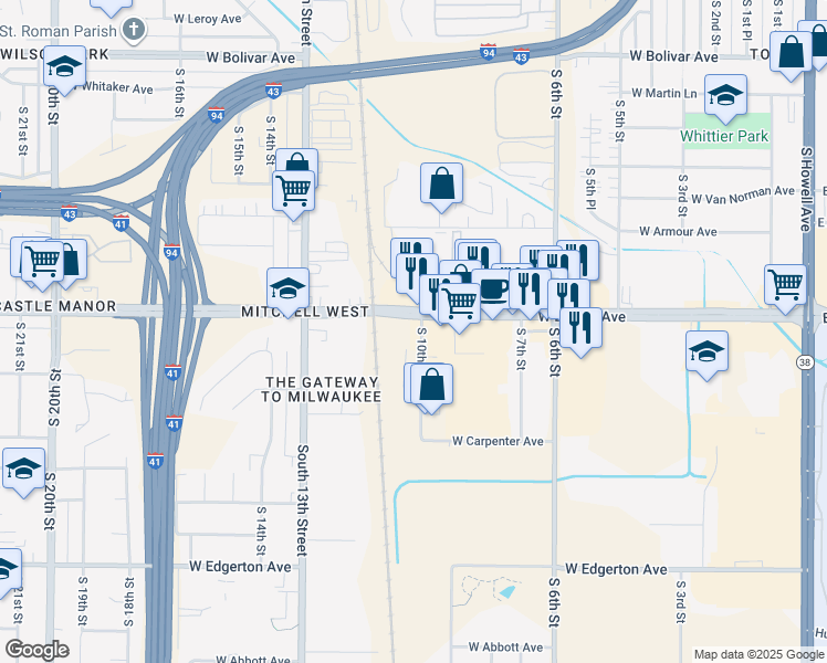 map of restaurants, bars, coffee shops, grocery stores, and more near 1011 West Layton Avenue in Milwaukee