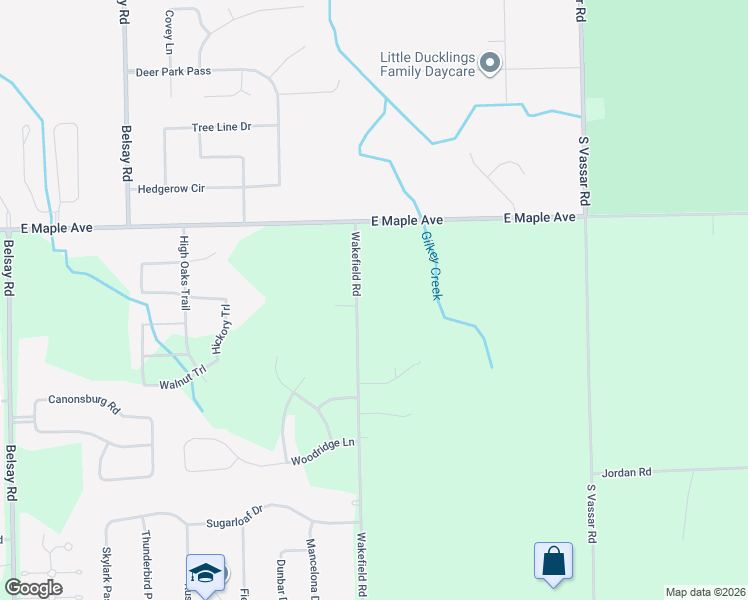 map of restaurants, bars, coffee shops, grocery stores, and more near 5105 Wakefield Road in Grand Blanc