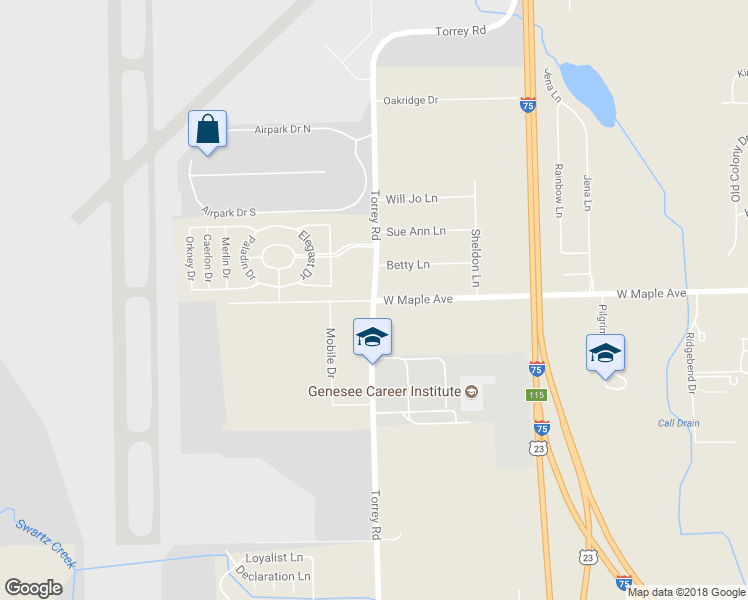 map of restaurants, bars, coffee shops, grocery stores, and more near 4999 Torrey Road in Flint