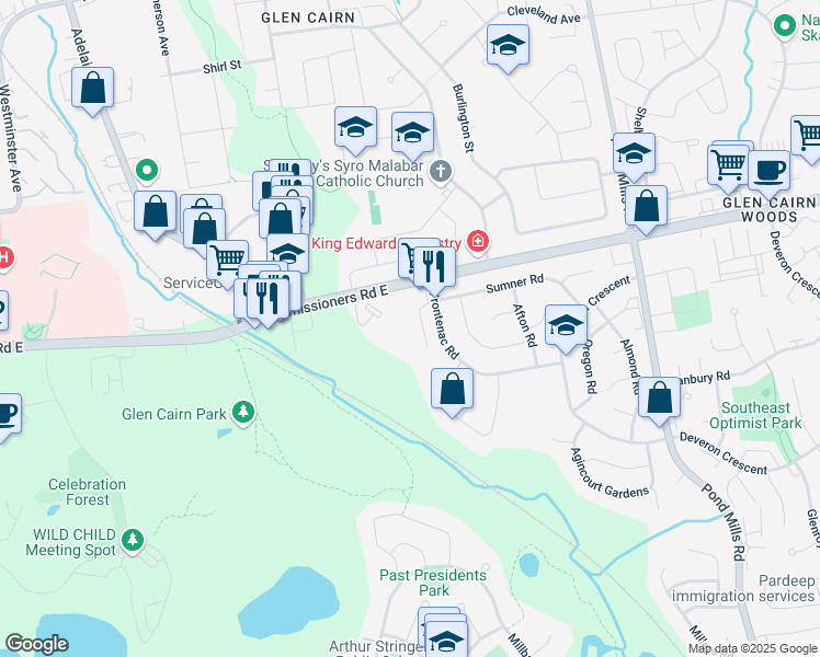 map of restaurants, bars, coffee shops, grocery stores, and more near 3 Frontenac Road in London